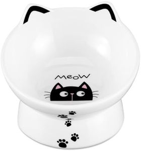Yedio Porcelain Raised Cat Bowl, Tilted Cat Food Bowl with Anti Slip Band, Stress Free, Elevated Porcelain Pet Bowl Protect Pet's Spine, Backflow Prevention, Dishwasher Safe, White