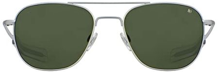 AO Original Pilot Sunglasses - Matte Silver - Calobar Green SkyMaster Glass Lenses - Bayonet Temple - Polarized - 52-20-140