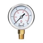 SENCTRL 0-15 Psi Low Pressure Gauge, 2" Dial Size, 1/4 Npt Lower Mount, Waterproof, Stainless Steel Case, for Water Air ATV Tire Gas Pressure Test