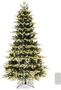 HAPPYGRILL 7 FT Pre-lit Artificial Christmas Tree, Hinged Xmas Tree with Quick Power Connector, 500 Warm-White & Cool-White LED Light Bulbs, 2489 Branch Tips, 3 Lighting Modes