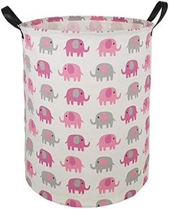 HUAYEE 19.7 Laundry Hamper Toys Box Storage Bins Canvas Waterproof Collapsible Clothes Organizer Basket with Handle Freestanding Large Cute Light Weight for Home Kids Baby Room(elephant)