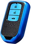 JVCV® Premium Soft TPU Leather Pattern Key Cover Compatible with Honda City, Civic, Jazz, Amaze, CR-V, WR-V, BR-V 3 Button Push Button Start Smart Key (Blue)