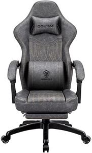 Dowinx Gaming Chair, Breathable PU Leather Gamer Chair with Memory Foam, Pocket Spring Cushion and Footrest, Big and Tall Ergonomic Reclining Computer Chair with Massage Lumbar Support, Deep Gray