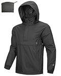 Outdoor Ventures Rain Jacket for Men Waterproof Pullover Lightweight Hooded Windbreaker Outdoor Raincoat Packaway Breathable Windproof Shell Jacket for Travelling, Camping, Running, Hiking Black 4XL