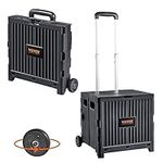 VEVOR Foldable Utility Cart, 80 lbs Load Capacity, Folding Portable Rolling Crate Handcart with Durable Heavy Duty Telescoping Handle and 2 Wheels for Travel Shopping Moving Luggage Office Use, Black