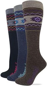 Wrangler Ladies Lightweight Merino Wool Blend Aztec Knee High Boot Socks 3 Pair, Assorted, Medium