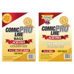 ComicProLine 100ct Comic Book Bags and 100 Backing Boards - Golden Size Premium Comic Book Bags and Boards