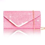 Larcenciel Clutch Purses for Women, Shiny Sequin Envelope Clutch Evening Bag with Chain, Fashion Sparkly Party Prom Purse, Pink, Glitter