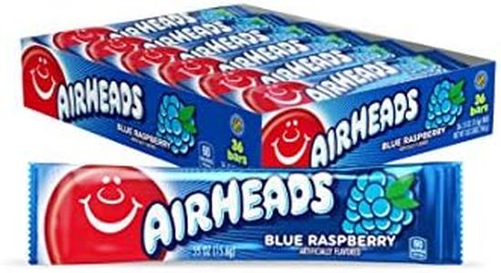 Airheads Candy, Individually Wrapped Bars, Blue Raspberry, Non Melting, Party, 0.55 Ounce (Pack of 36)