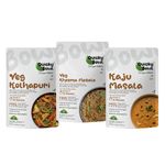 QuickyBowl Ready to eat Curries Combo: Veg Kolhapuri+ Veg Kheema Masala+ Kaju Masala | Freeze Dried, Instant Meal (Pack of 3)