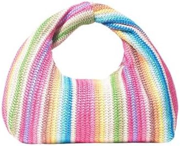 Verdusa Women's Ruched Hobo Mini Handbag Clutch Purse Dumpling Pouch Bag Straw Pink Multi One-Size