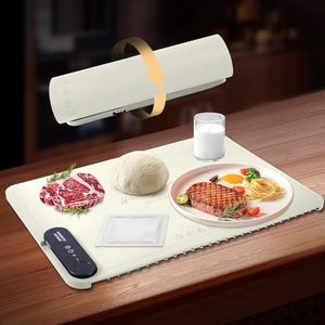 Revolutionary Food Warmer Mat for Party Buffet Daily Use, Rollable Silicone Full Surface Heating Portable Defrosting Tray, Bread Proofing Tray, Hot Plate for Countertop (White Cream)