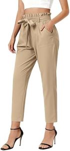 GRACE KARIN Women's Solid Color Casual Trousers High Waist with Bow Tie Belt Light Tan 2XL