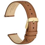 WOCCI 14mm Grace Watch Band for Ladies, Top Grain Leather, Quick Release Replacement Strap with Gold Buckle (Brown)