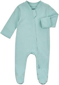 Aablexema Organic Cotton Baby Footies Pajamas with Mittens - Neutral Newborn Infant Zip Up Sleep Play(OLB01,0-3m)