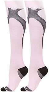 DARESAY Unisex Knee High Athletic Compression Socks Men Women 15-20 mmHg, Circulation and Recovery, Pink
