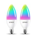 LVWIT B11 Smart Bulb, Candelabra LED Light Bulbs, Work with Alexa, Google Assistant, Smart Life App, Tuya App, 2700K-6500K,E12 RGB Color Changing Bulb (4.9W), No Hub Required, 2-Pack