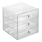 iDesign 3-Drawer Plastic Vanity Organizer, Compact Storage Organization Drawers Set for Cosmetics, Glasses, Dental Supplies, Hair Care, Bathroom, Dorm, Desk, Countertop, Office, 7 inch x 6.5 inch x 6.5 inch, Clear