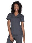 Cherokee Women's Workwear Core Stretch Mock Wrap Scrubs Shirt Medical, Pewter, M