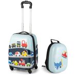 KOTEK Kids Carry On Luggage Set, 16" Hardside Rolling Suitcase with Spinner Wheels, Travel Rolling Luggage for Boys Girls (Car)