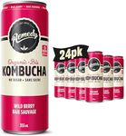 Remedy Kombucha Sugar-Free Organic Drink, Sparkling, Low Calorie, Gut Health Beverage - Wild Berry - 355 mL Can, 24-Pack