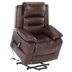 S*MAX Dual Motor Riser and Recliner Chairs Electric Reclining Chairs for The Elderly Living Room Full air Leather Recliner Armchair Side Pockets USB Charge Port and Remote Control Brown