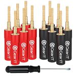 GearIT Banana Plug Connectors with PVC Sleeve, Flex Pin Closed Screw, 24K Gold Plated, 6 Pairs, 12 Pieces