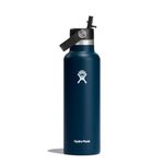 Hydro Flask - Water Bottle 621 ml (21 oz) - Vacuum Insulated Stainless Steel Water Bottle with Flex Straw Cap - Standard Mouth - Indigo