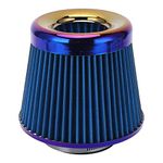 Car Intake Air Filter, 3in 76mm High Performance Round Tapered Air Filter, Washable Reusable Cone Universal Accessory Inlet Air Cleaner(blue)