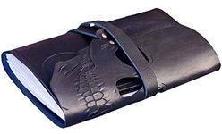 Personalized hand dyed black leather skull journal