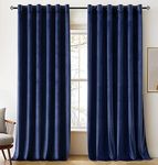 Woaboy Super Soft Velvet Curtains 90 Drop for Living Room Luxury Eyelet Drapes Blackout for Bedroom Window Treatment Thermal Insulated Soundproof & Room Darkening W 90 x L 90 Navy Blue 2 Panels