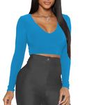 THE BLAZZE Women's Cotton Stretchable Deep V Neck Full | Long sleeve Readymade saree Blouses for Women L433 1309 (L, TBL)