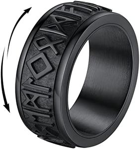 FindChic Anillo de Giratorio Antiestrés Spinner Runas Vikingas Letras Nórdicas Anillo Antiestres Fidget de Acero Inoxidable Negro Tamaño 24.5 (64.6mm)