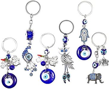 Juvale Hamsa Evil Eye Amulet Keychains for Good Luck, 6 Pack, Dark Blue