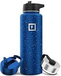 IRON °FLASK Camping & Hiking Hydration Flask, Wide Mouth, 3 Straw Lids, Stainless Steel Outdoor Water Bottle, Double Walled, Insulated Thermos, Metal Canteen - Cobalt Speckle, 40 Oz