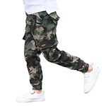 Rolanko Boys Cargo Trousers Elasticated Waist Outdoor Pants with Multi Pockets for Kids Fit, Camouflage, Tag Size: 160