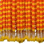 RR Crafts Indian Handmade Artificial Marigold Garlands Flowers for Decoration Long for Door Decoration Toran Genda Phool for Wedding/Festivals| 60 Inches | Yellow + Orange| Pack of 5 |Export Quality