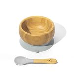 Avanchy Bamboo Baby Bowl & Spoon - Baby Cutlery - Bamboo Kids Bowl - BPA Free Bowl - Bamboo Kids Utensils - Baby Bowl and Spoons Set, 5" x 3" Grey