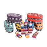 NOVICA Traditional Handmade Worry Dolls from Guatemala with Individual Painted Wood Storage Boxes, 2.5 inch, Country Beauties' (Set of 6)