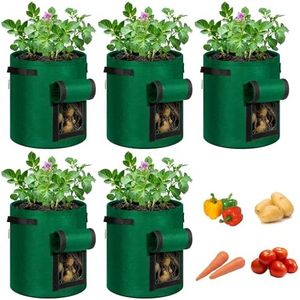 VIVOSUN 5-Pack 7 Gallon Potato Grow Bags, Fabric Pots with Handle and Roll-up Window
