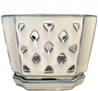 Orchid Pots with Holes 7 inch Orchid Planter Large Flower Pot Square Ceramic Flower Container Succulent Plant Planter Butterfly Pot Flower Pots Indoor (Cream)