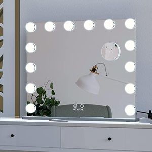 Makeup Mirror with Lights,Hollywood Mirror with 14 Dimming LED Bulbs Smart, Tabletop/Hanging Cosmetic Mirror with Touch Screen（Silver-62X50CM）