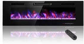 PHI VILLA 60" Electric Fireplace Wall Mounted & Recessed, 3.86" Ultra-Thin Linear Fireplace 750/1500W with Remote Control, Fit for 2 x 4 6 Stud, Low Noise, Timer, Adjustable Flame Color & Speed