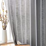 Fmfunctex Grey Sheer Voile Curtains for Bedroom 54 Drop Linen Eyelet Curtains for Living Room Linen Textured Light Filtering Window Curtain Drapes for Dining Room 2 Panels