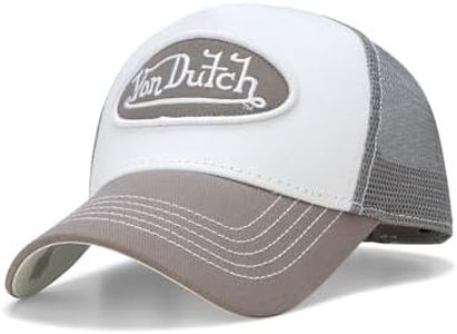 Von Dutch Unisex Trucker Hat - Curved Bill Mesh Back Retro Classic Adjustable Snapback Baseball Cap for Men and Women, Light Grey