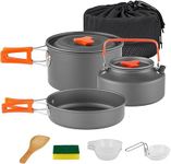 NIYANETAIL 11-Piece Camping Cookware Mess Kit Set | Lightweight Nonstick Pot & Pan with Spoon, Spork, Bowls, Knife & Travel Bag | Compact Outdoor Cooking Set for Hiking, Backpacking & Scouts