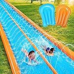 Sloosh Super Double Water Slide for Adult Kids, 25ft x 7ft Heavy Duty Lawn Water Slide with Sprinkler and 2 Slip Inflatable Boards for Party in Summer Yard Lawn Outdoor Water Play Activities