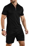 KUYIGO Men's Polo Shirt & Shorts 2-Piece Set Summer Clothing Fashion Casual Sweatsuits XL Black