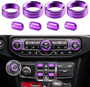 DIAMOOKY 8PCS Metal Button Knob Cover for Jeep Wrangler JL JLU 2018-2025 2026 & Gladiator JT Accessories Window Switch Button Cover Volume Radio Air Conditioner Headlight Switch Knob Cover (Purple)