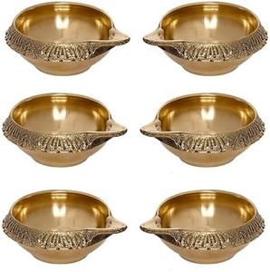 TIED RIBBONS Kuber Brass Diya | Set of 6, 1 x 2.5 inch | Golden Brass Oil Lamps for Home Decoration and Pooja | Puja Decorations and Traditional Indian Return Gifts Diwali Decorations for Home